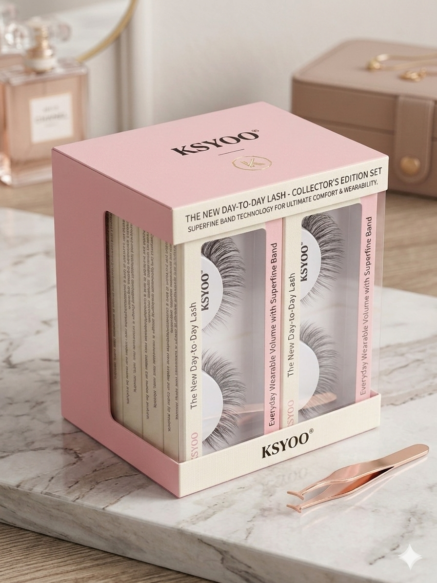 KSYOO Luxury False Eyelashes Collector's Edition - 10 Pairs Handcrafted Natural Eyelashes Set in Premium Pink Gift Box | A04