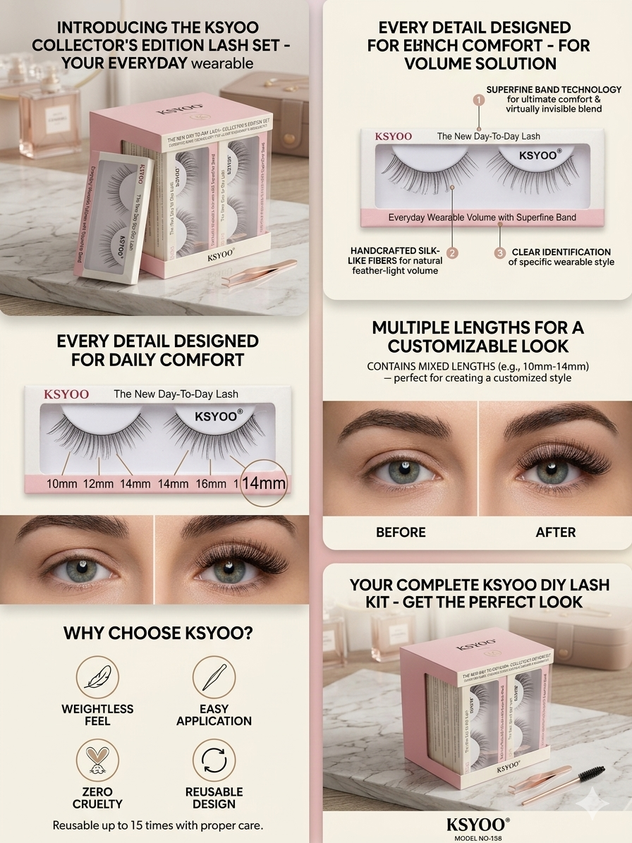 KSYOOLASHES 10 Pairs Natural False Eyelashes Collector’s Set – Everyday Wear Lashes with Superfine Band | A01 - Image 2