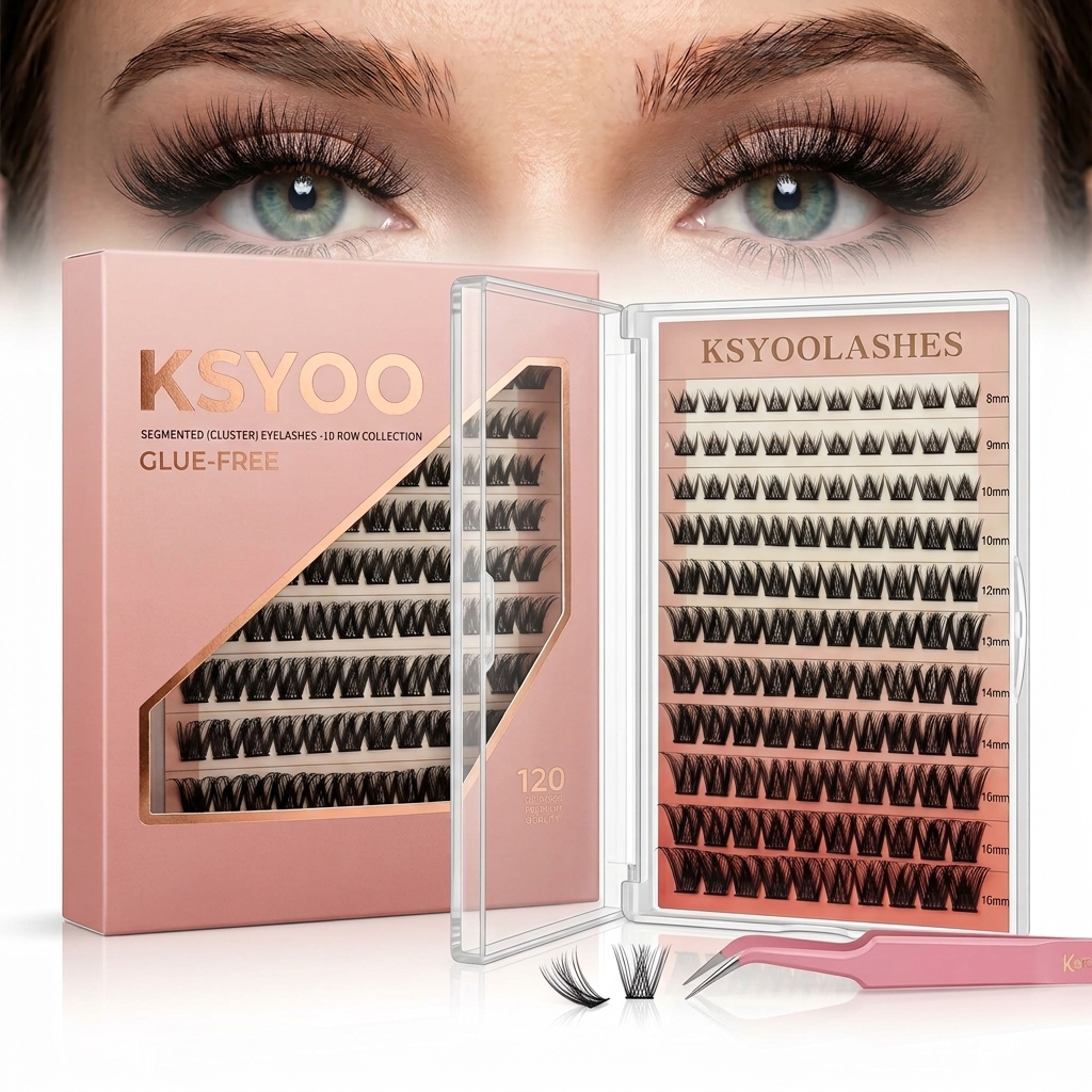 KSYOOLASHES Self-Adhesive Lash Clusters Natural Look, Glue Free Pre-Glued Individual Eyelashes for Everyday Wear, 10 Rows Segmented DIY Press On Lashes Pack with Applicator MJ001